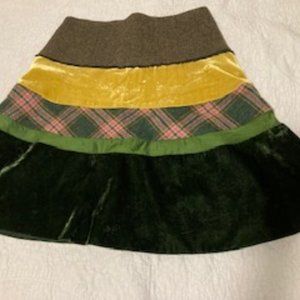 Fun Boden winter skirt, forest green and mustard, tweed and velvet